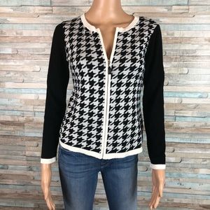 Talbots Houndstooth Knit Zip Up Cardigan 0P 2P